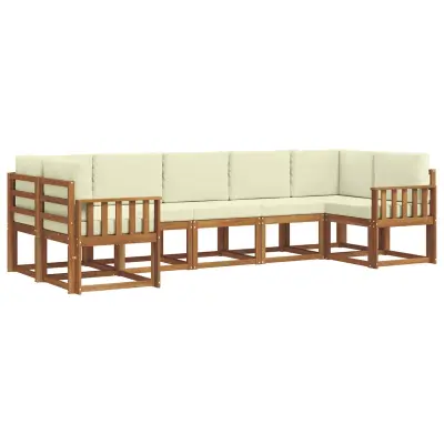 vidaXL Zunanja garnitura za sedenje z blazino 7 pcs Naravna in smetana