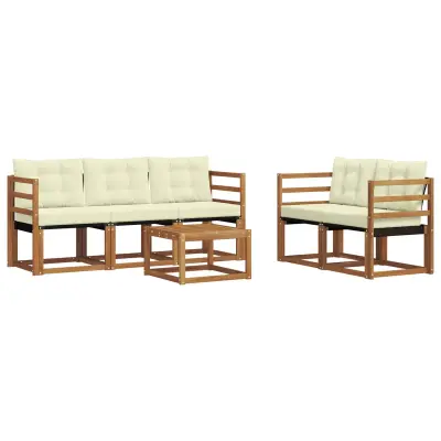 vidaXL Zunanja garnitura za sedenje z blazino 6 pcs Naravna in smetana