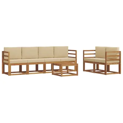 vidaXL Zunanja garnitura za sedenje z blazino 7 pcs Naravna in bež