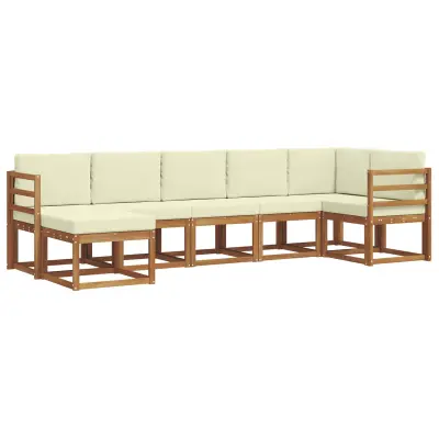 vidaXL Zunanja garnitura za sedenje z blazino 7 pcs Naravna in smetana