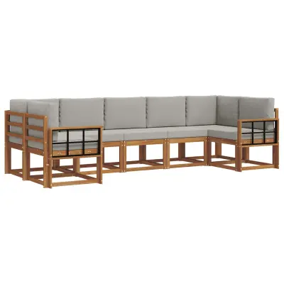 vidaXL Zunanja garnitura za sedenje 7 pcs Naravna in svetlo siva