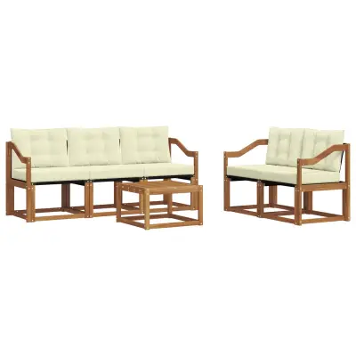 vidaXL Zunanja garnitura za sedenje z blazino 6 pcs Naravna in smetana
