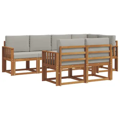 vidaXL Zunanja garnitura za sedenje 7 pcs Naravna in svetlo siva
