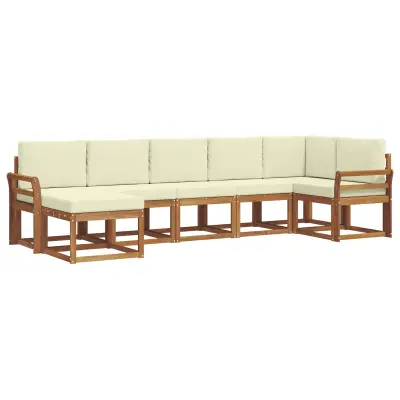 vidaXL Zunanja garnitura za sedenje z blazino 7 pcs Naravna in smetana