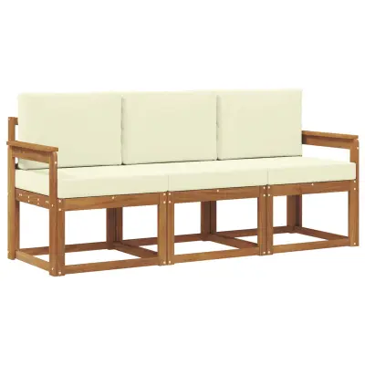 vidaXL Zunanja garnitura za sedenje z blazino 3 pcs Naravna in smetana