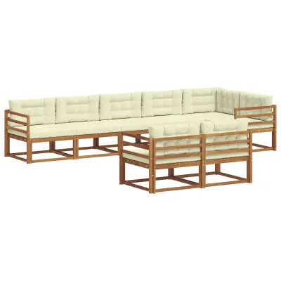 vidaXL Zunanja garnitura za sedenje z blazino 8 pcs Naravna in smetana