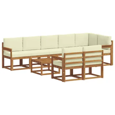 vidaXL Zunanja garnitura za sedenje z blazino 9 pcs Naravna in smetana