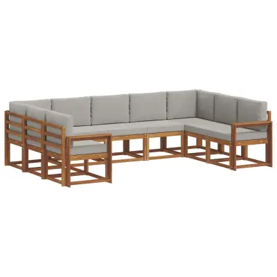 vidaXL Zunanja garnitura za sedenje 9 pcs Naravna in svetlo siva