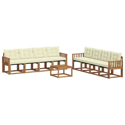 vidaXL Zunanja garnitura za sedenje z blazino 9 pcs Naravna in smetana