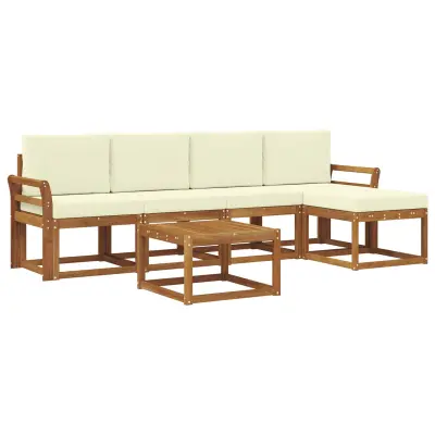 vidaXL Zunanja garnitura za sedenje z blazino 6 pcs Naravna in smetana