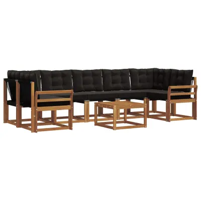 vidaXL Zunanja garnitura za sedenje z blazino 8 pcs Naravna in črna