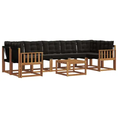 vidaXL Zunanja garnitura za sedenje z blazino 8 pcs Naravna in črna