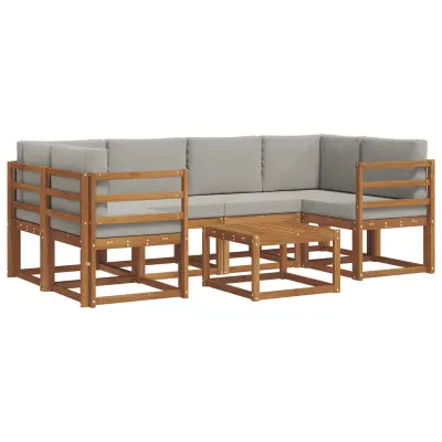 vidaXL Zunanja garnitura za sedenje 7 pcs Naravna in svetlo siva