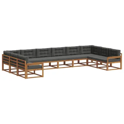 vidaXL Zunanja garnitura za sedenje 10 pcs Naravna in antracitna