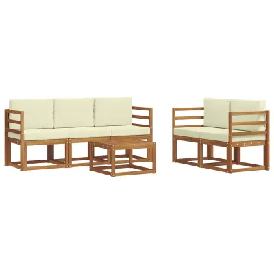 vidaXL Zunanja garnitura za sedenje z blazino 6 pcs Naravna in smetana