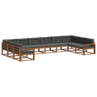 vidaXL Zunanja garnitura za sedenje 10 pcs Naravna in antracitna