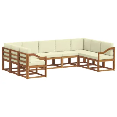 vidaXL Zunanja garnitura za sedenje z blazino 9 pcs Naravna in smetana