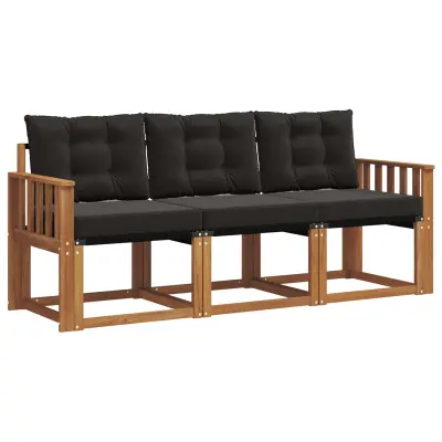 vidaXL Zunanja garnitura za sedenje z blazino 3 pcs Naravna in črna