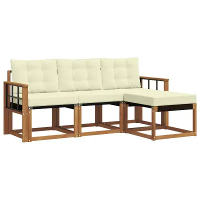 vidaXL Zunanja garnitura za sedenje z blazino 4 pcs Naravna in smetana