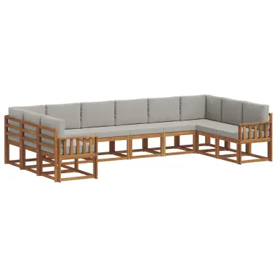 vidaXL Zunanja garnitura za sedenje 10 pcs Naravna in svetlo siva