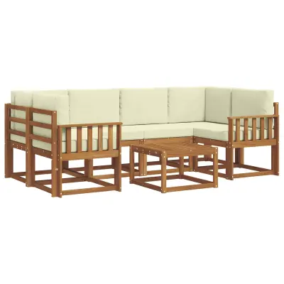 vidaXL Zunanja garnitura za sedenje z blazino 7 pcs Naravna in smetana