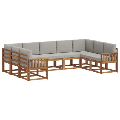 vidaXL Zunanja garnitura za sedenje 9 pcs Naravna in svetlo siva