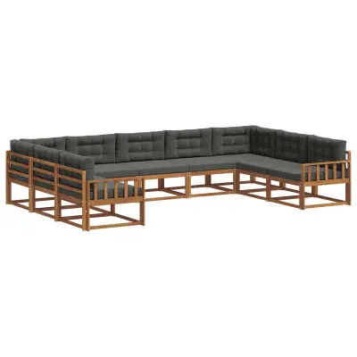 vidaXL Zunanja garnitura za sedenje 9 pcs Naravna in antracitna