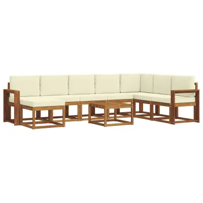 vidaXL Zunanja garnitura za sedenje z blazino 9 pcs Naravna in smetana