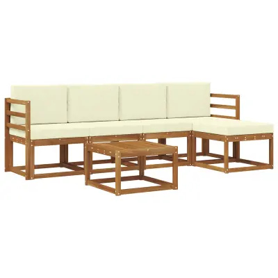 vidaXL Zunanja garnitura za sedenje z blazino 6 pcs Naravna in smetana
