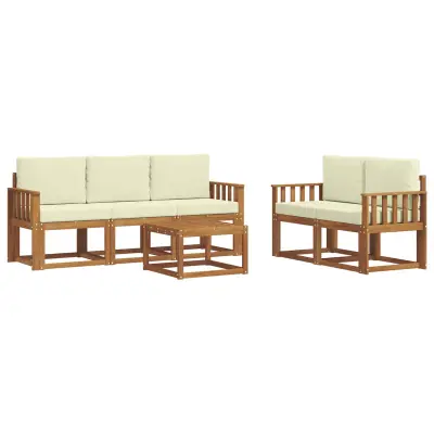vidaXL Zunanja garnitura za sedenje z blazino 6 pcs Naravna in smetana