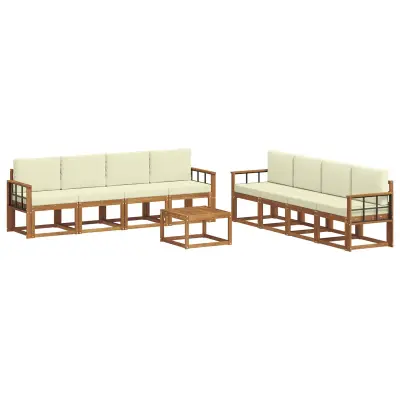 vidaXL Zunanja garnitura za sedenje z blazino 9 pcs Naravna in smetana