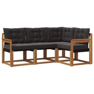 vidaXL Zunanja garnitura za sedenje z blazino 4 pcs Naravna in črna