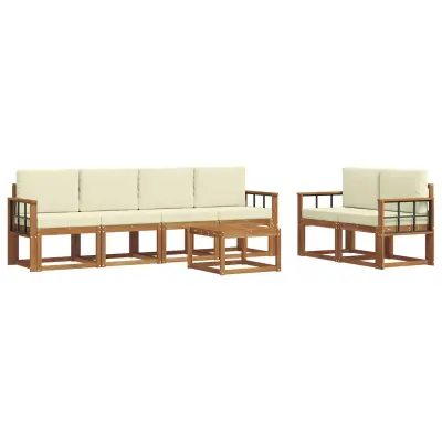 vidaXL Zunanja garnitura za sedenje z blazino 7 pcs Naravna in smetana