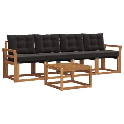 vidaXL Zunanja garnitura za sedenje z blazino 5 pcs Naravna in črna