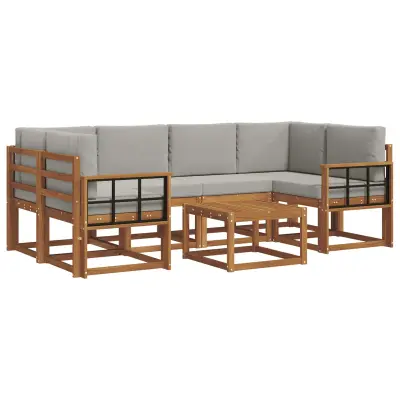 vidaXL Zunanja garnitura za sedenje 7 pcs Naravna in svetlo siva