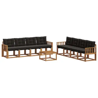 vidaXL Zunanja garnitura za sedenje z blazino 9 pcs Naravna in črna