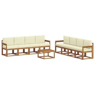 vidaXL Zunanja garnitura za sedenje z blazino 9 pcs Naravna in smetana