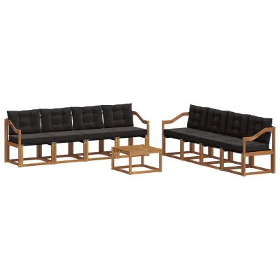 vidaXL Zunanja garnitura za sedenje z blazino 9 pcs Naravna in črna