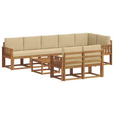 vidaXL Zunanja garnitura za sedenje z blazino 9 pcs Naravna in bež