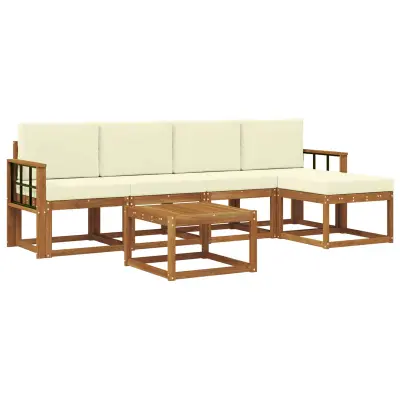 vidaXL Zunanja garnitura za sedenje z blazino 6 pcs Naravna in smetana