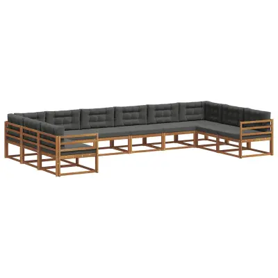 vidaXL Zunanja garnitura za sedenje 10 pcs Naravna in antracitna