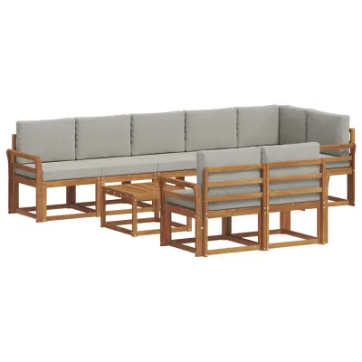 vidaXL Zunanja garnitura za sedenje 9 pcs Naravna in svetlo siva