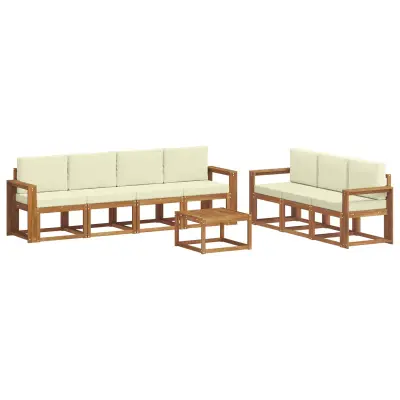 vidaXL Zunanja garnitura za sedenje z blazino 8 pcs Naravna in smetana