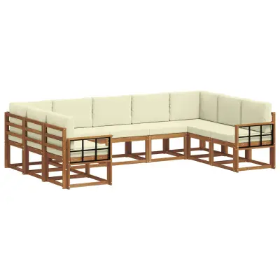 vidaXL Zunanja garnitura za sedenje z blazino 9 pcs Naravna in smetana