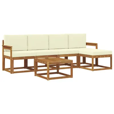 vidaXL Zunanja garnitura za sedenje z blazino 6 pcs Naravna in smetana