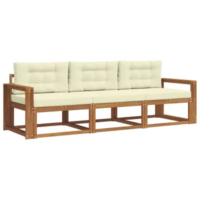 vidaXL Zunanja garnitura za sedenje z blazino 3 pcs Naravna in smetana