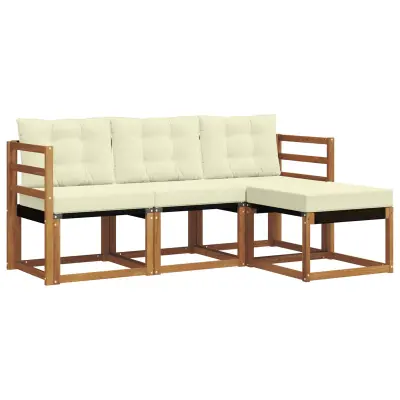 vidaXL Zunanja garnitura za sedenje z blazino 4 pcs Naravna in smetana