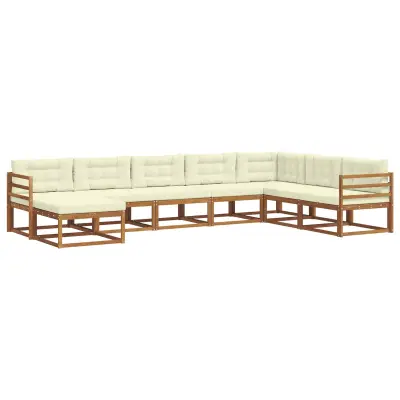 vidaXL Zunanja garnitura za sedenje z blazino 8 pcs Naravna in smetana