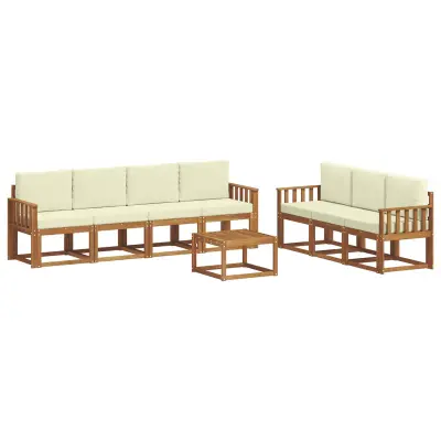 vidaXL Zunanja garnitura za sedenje z blazino 8 pcs Naravna in smetana