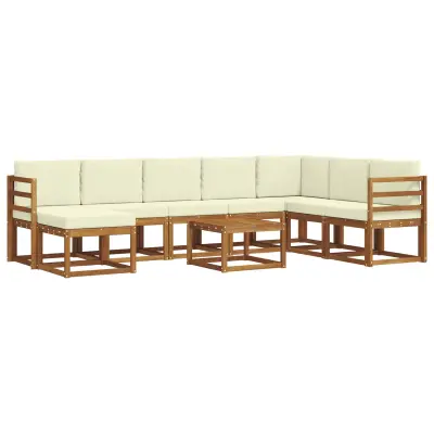 vidaXL Zunanja garnitura za sedenje z blazino 9 pcs Naravna in smetana